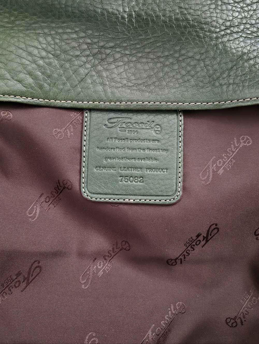Vintage Fossil Olive Green Leather Shoulder Bag - Picture 6 of 7